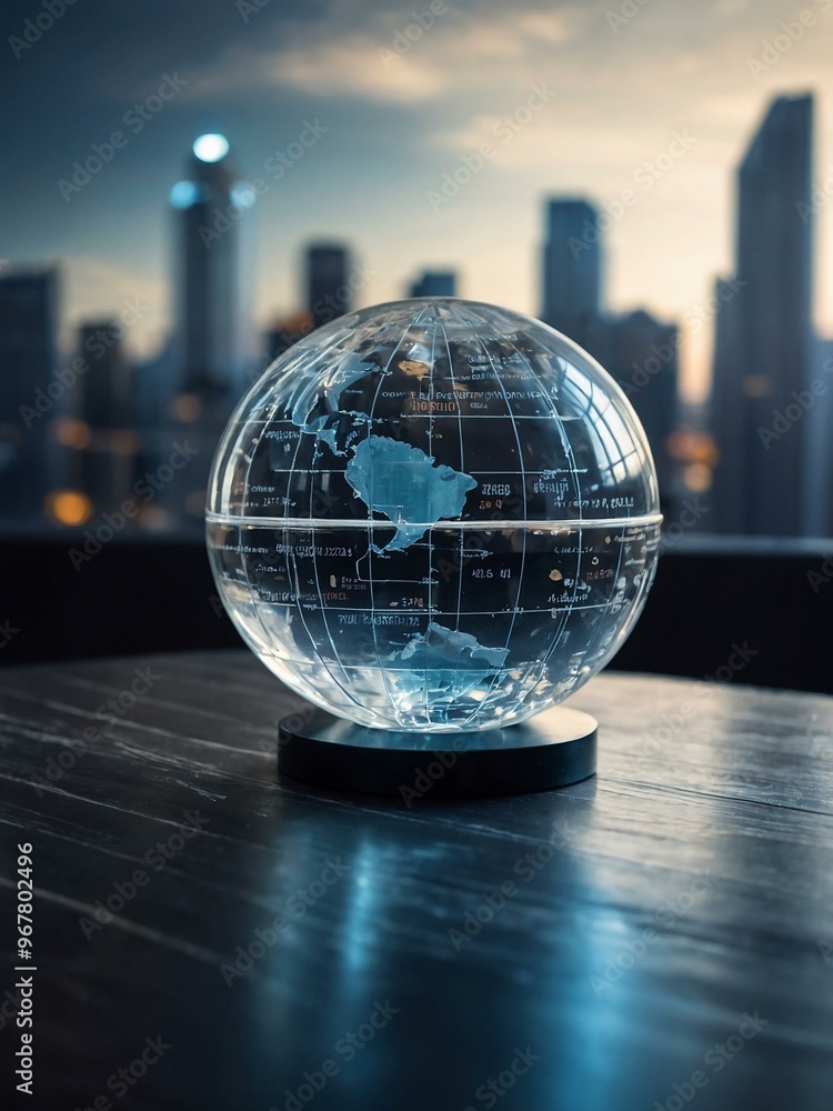 Poster a futuristic depiction of predictive analytics using regression models, symbolized by a crystal glob