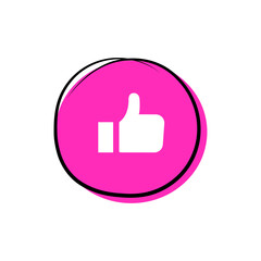 Hand drawn circle with thumbs icon. Social media notification icons in speech bubbles.
