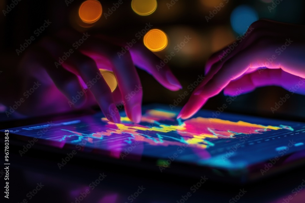 Aufkleber hands interacting with data on a tablet