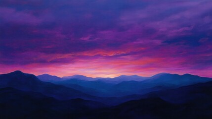 Obraz premium The sky at dusk, bathed in rich purples and indigos, casting a serene glow over the silhouette of distant mountains.