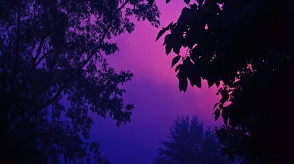 The sky at dusk, bathed in rich purples and indigos, casting a serene glow over the silhouette of distant mountains.