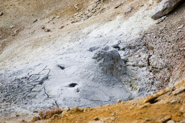 Russia Kamchatka mud volcanoes in the Uzon caldera on a summer cloudy day