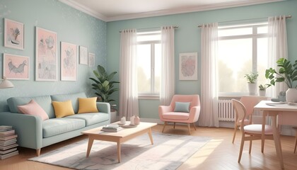 Photo interior modern design room 3d illustration;