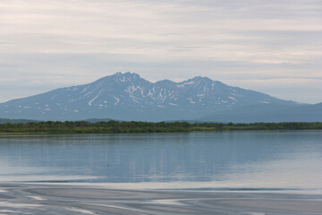 Russia Kamchatka landscape on a summer cloudy day