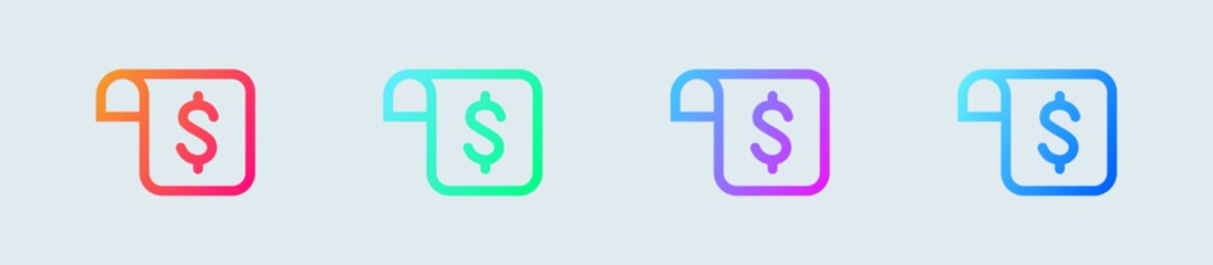 Bill line icon in gradient colors. Invoice signs vector illustration.