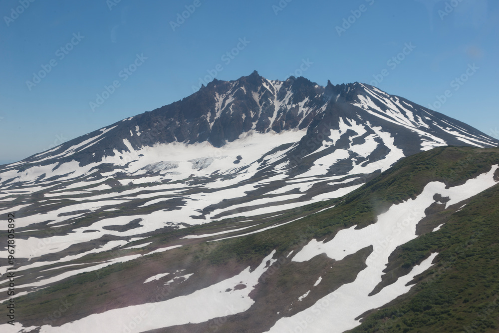 Sticker Russia Kamchatka landscape on a summer cloudy day