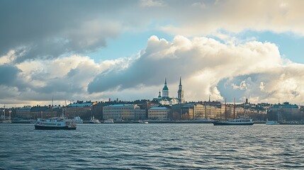 Fototapeta premium View of Helsinki skyline with the Uspenski Cathedral and the Parliament Building