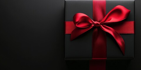 Black Gift Box with Red Ribbon on Black and Red Background