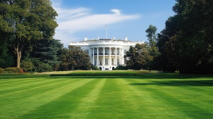 White House in Washington, D.C. with its iconic architecture and manicured gardens