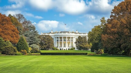White House in Washington, D.C. with its iconic architecture and manicured gardens