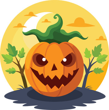 recommend clip art: scary Halloween pumpkin face Catton vector illustration