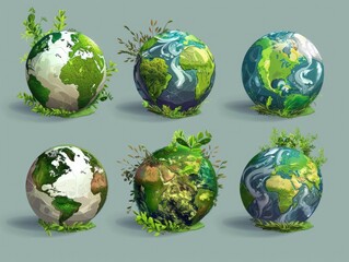 Four stages of Earth's health in a series.