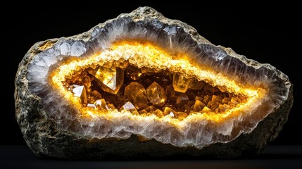 Fototapeta premium A crystal geode split open to reveal its sparkling interior.
