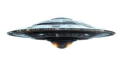 Ufo, alien spaceship with extraterrestrial visitors, flying saucer space rendering isolated on white background). Spaceship. Illustration