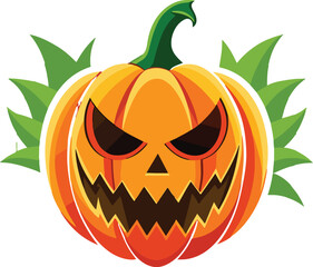 scary Halloween pumpkin face Catton vector illustration