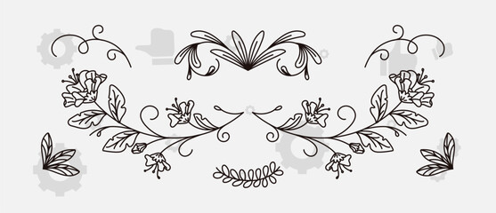 Hand sketched vector vintage elements wreath, leaves, frame. Perfect for invitations, greeting cards, quotes, blogs, Wedding Frames, posters