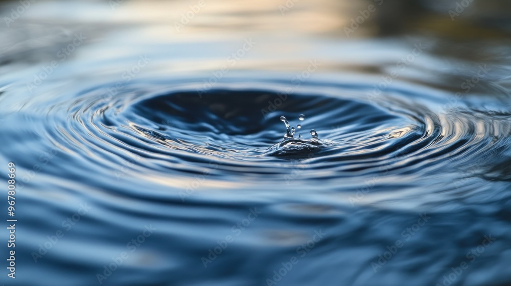 Poster a close-up of water ripples created by a drop, showcasing fluid dynamics and tranquility.