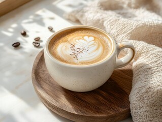 Hot cappuccino coffee in a cup on the table