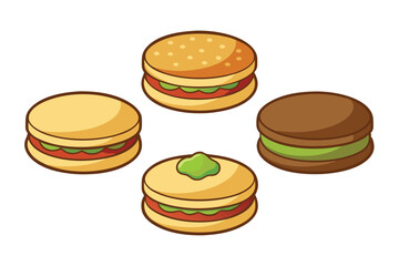 Different types of Sandwich cookie set vector illustration on white background.