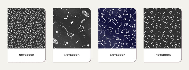Exercise book cover with constellations and © Begin Again