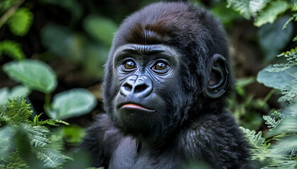 Obraz premium Cute baby gorilla in his natural habitat
