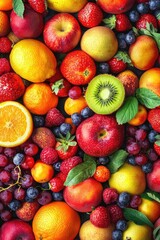 background from different berries and fruits. Selective focus