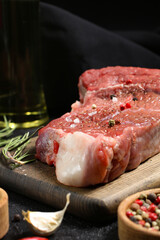 raw meat on a wooden board