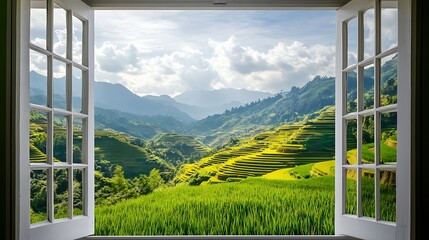 Fototapeta premium Window View of Rice Terraces