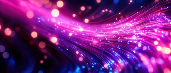 Glowing fiber optic strands swirling in abstract patterns, futuristic glowtime, high-tech and visually striking