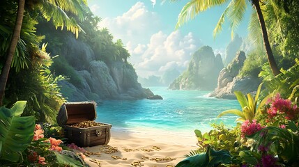 Fototapeta premium Tropical Paradise with Hidden Treasure