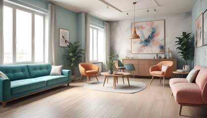 Fototapeta premium Photo interior modern design room 3d illustration;