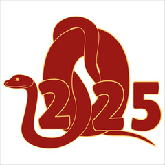 Chinese 2025 New Year Numeric. Zodiac Asia Silhouette Snake