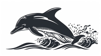 Obraz premium Illustration of playful dolphin riding waves.