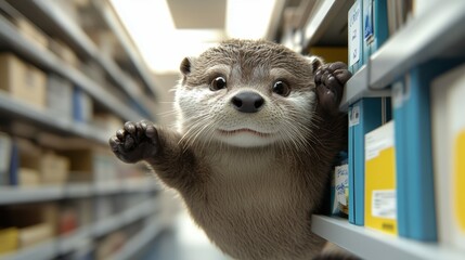 Office Supply Shenanigans: Playful Otter Slides Amidst Busy Staff