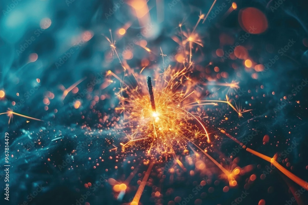 Poster a close-up view of sparkling pyro photography with a burst of color and light.