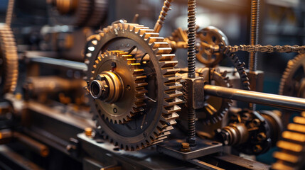 A close shot of gears in a machine clicking into place, with one newly added gear making the system work, symbolizing a mechanical breakthrough.