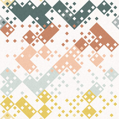 Simple glitch geometric seamless abstract pattern with playful woven summer color. Bright whimsical gender neutral bold irregular shape textile Cotton effect background. 