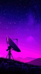 A stunning night sky illuminates a satellite dish against a vibrant purple backdrop, capturing the essence of technology and nature.