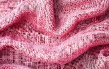 Fototapeta premium A close-up of a vibrant pink textile, displaying detailed weaving and texture ideal for design projects and textile artwork. Burlap fabric texture - background