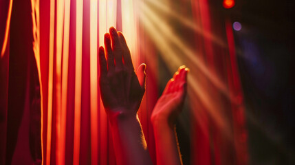 A close shot of hands clapping as a curtain opens on a stage, symbolizing a breakthrough performance moment.