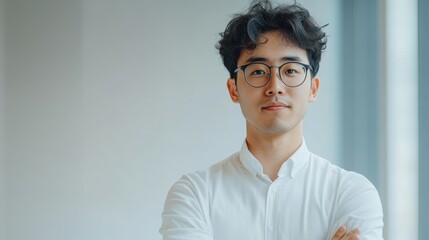 Determined Asian entrepreneur pitching their innovative business idea, their expression earnest on a crisp, white surface