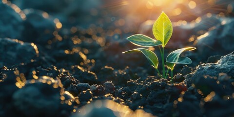 Growth and renewal symbolized by a young plant sprouting from the ground.