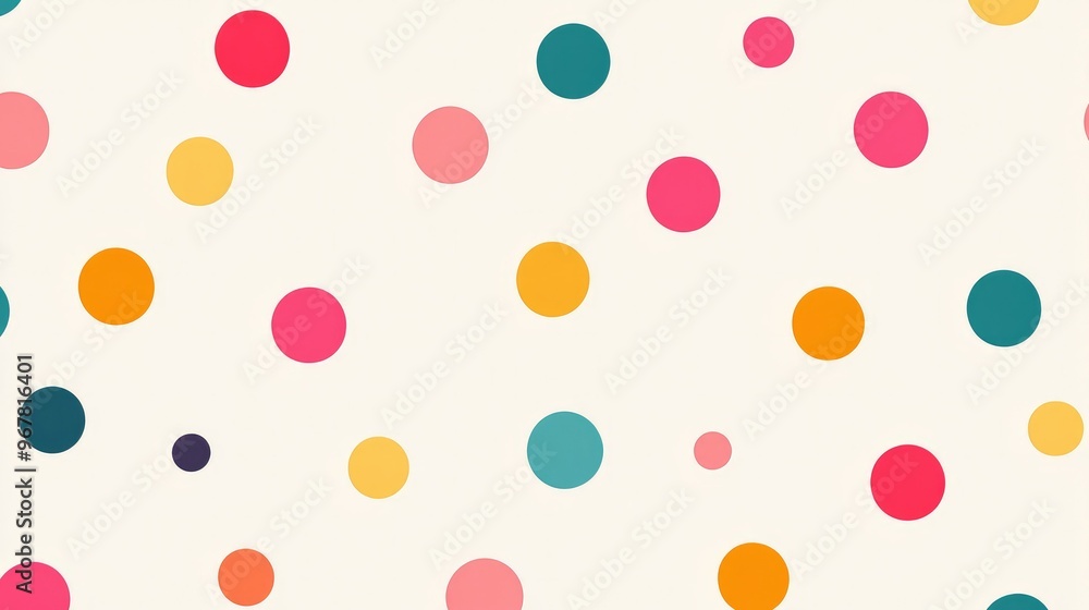 Poster A seamless polka dot pattern with alternating large and small dots in bright colors, creating a fun and playful design