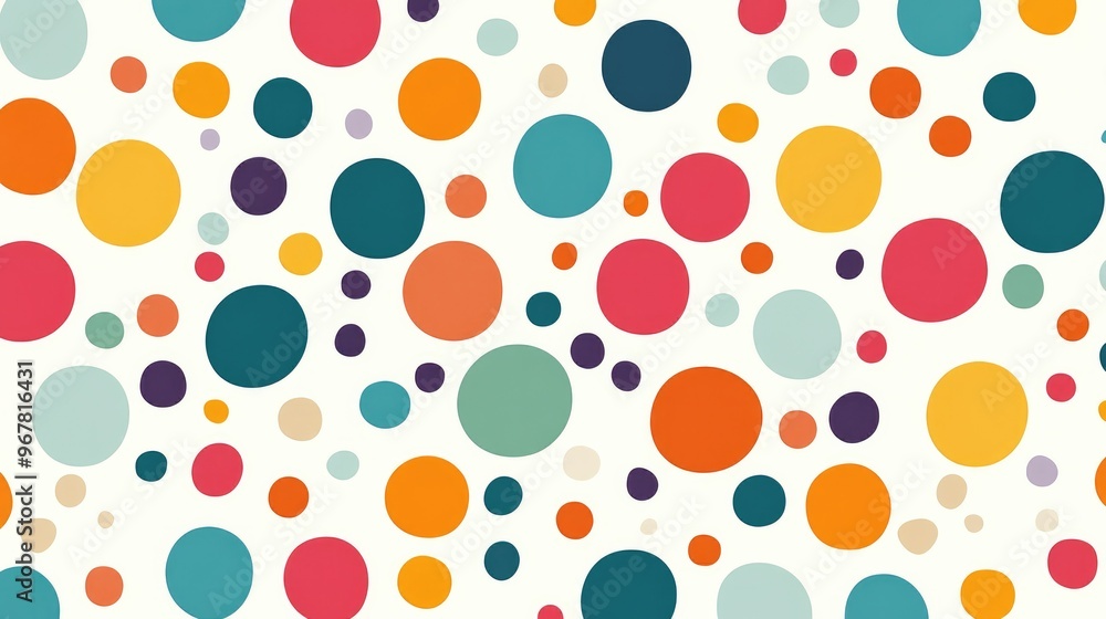 Poster A seamless polka dot pattern with alternating large and small dots in bright colors, creating a fun and playful design