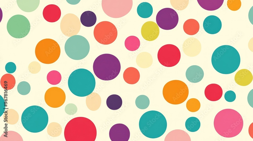 Poster A seamless polka dot pattern with alternating large and small dots in bright colors, creating a fun and playful design