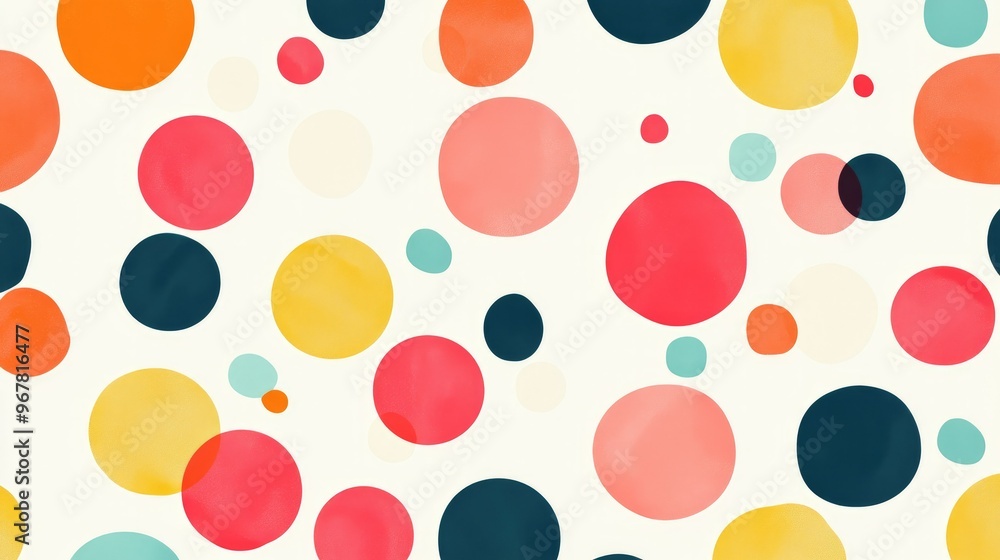 Poster a seamless polka dot pattern with alternating large and small dots in bright colors, creating a fun 