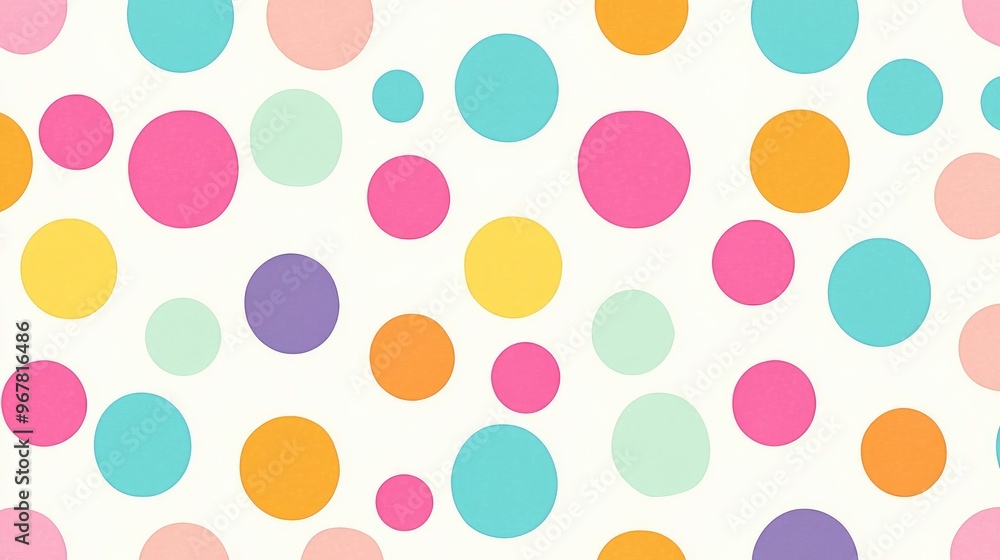 Poster A seamless polka dot pattern with alternating large and small dots in bright colors, creating a fun and playful design
