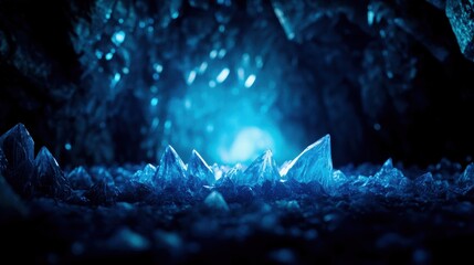 Obraz premium A glowing crystal cave with shimmering walls, mysterious and magical, fantasy glowtime, exploration of hidden realms