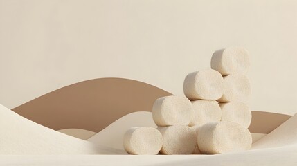 Symmetrically Stacked Geometric Hay Bale Minimalist Composition in Muted Earth Tones