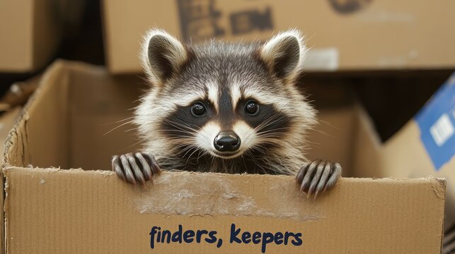 A mischievous office raccoon rummaging through the recycling bin, their masked face and nimble paws personifying the office's "finders, keepers" mentality
